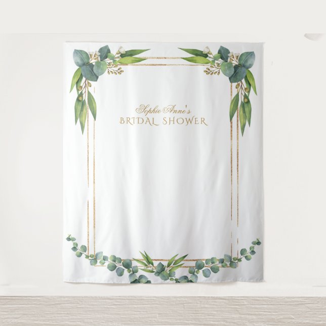 Tapiz Watercolor Eucalyptus Gold Bridal Shower Prop (Anverso)