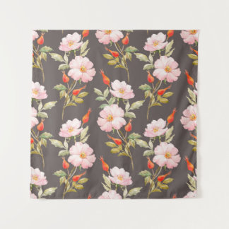 Tapiz Watercolor floral pattern of dog rose and red berr