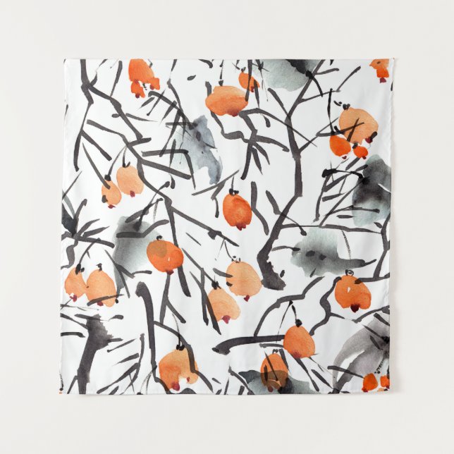 Tapiz Watercolor Ink Berries deja Ilustracion (Anverso)