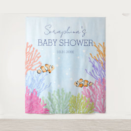Tapiz Watercolor Payaso Fish Coral Reef Baby Shower