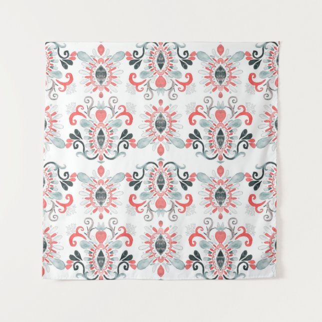 Tapiz Watercolor seamless pattern with ikat. Tie dye wat (Anverso)