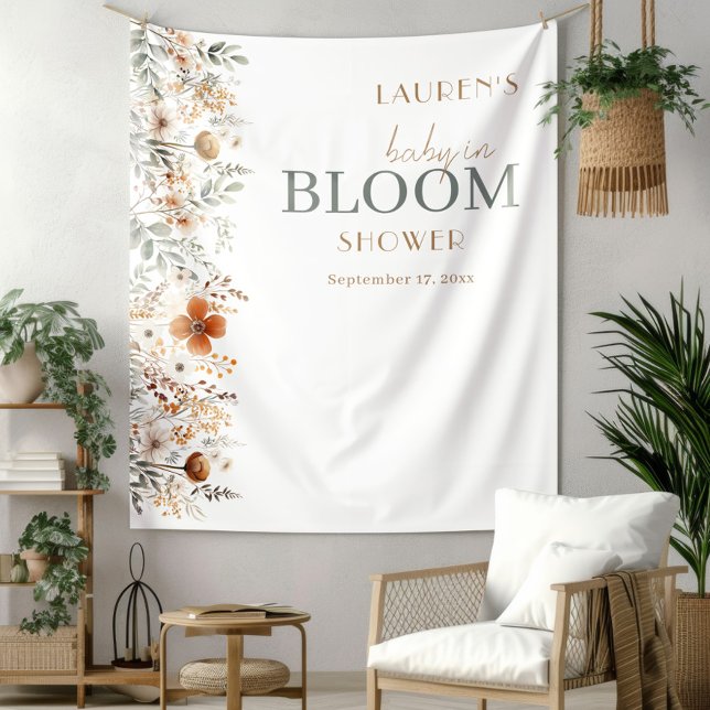 Tapiz Watercolor Terracotta Wildflower Baby Shower (Subido por el creador)
