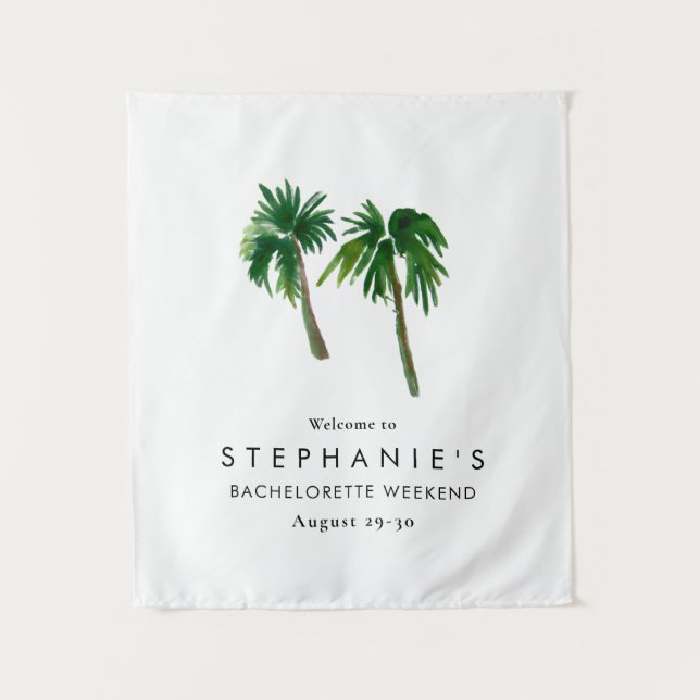 Tapiz Watercolor Tropical Palm Trees  Bachelorette    (Anverso)