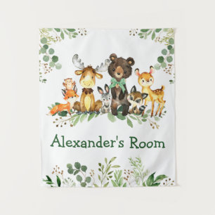 Tapiz Watercolor Woodland Animals Green Bow