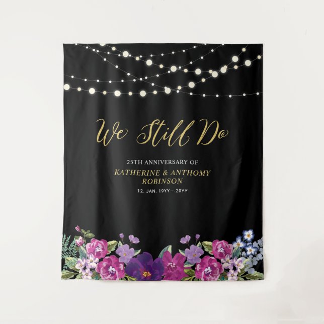 Tapiz We Still Do | Luces de Cuerda Aniversario de Boda (Anverso)