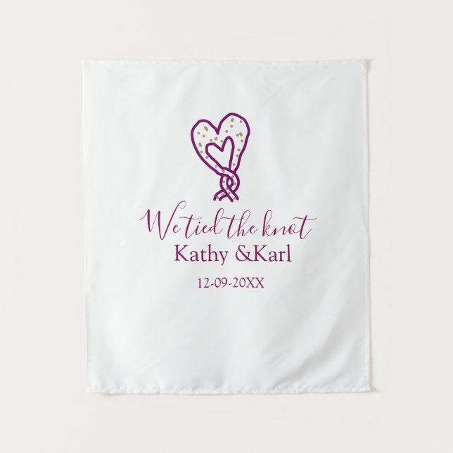 Tapiz We tied the knot pink heart knots name date romant (Anverso)