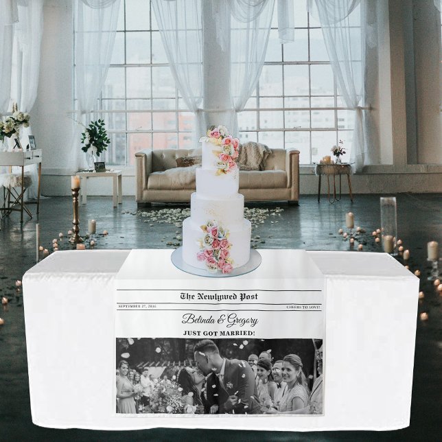 Tapiz Wedding Newspaper Fun Photo Table Runner Sign (Wedding Newspaper Fun Photo Table Runner Sign Tapestry)