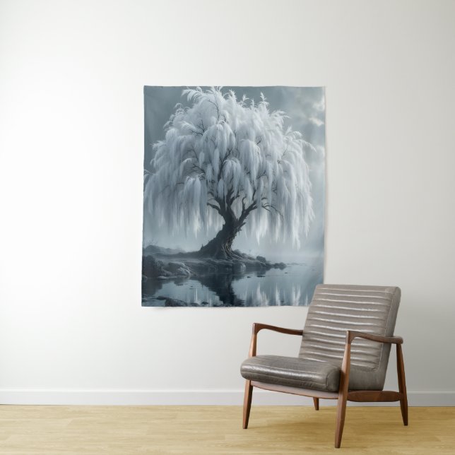 Tapiz Weeping willow by a pond, black and white  (In situ)