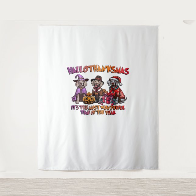 Tapiz Weimaraner Halloween Navidades del Día de Acción d (Anverso)