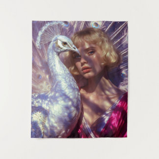 Tapiz Weißer Pfau und Schönheit in rosa Eleganz