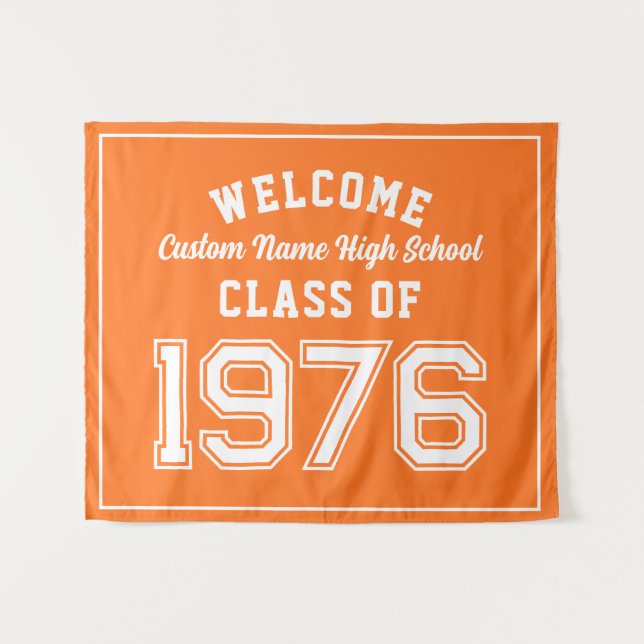 Tapiz Welcome Class of 1976, Orange Reunion Party Decor (Anverso (horizontal))