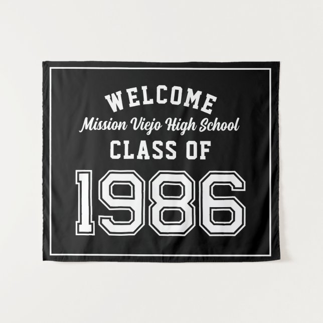 Tapiz Welcome Class of 1986, Black Reunion Party Decor (Anverso (horizontal))
