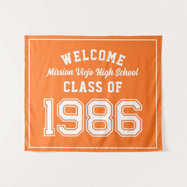 Tapiz Welcome Class of 1986, Orange Reunion Party Decor (Anverso (horizontal))