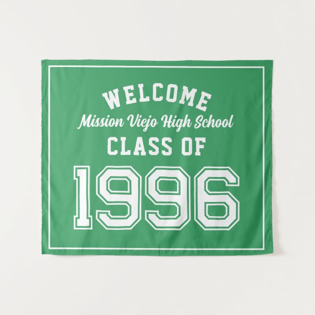 Tapiz Welcome Class of 1996, Green Reunion Party Decor (Anverso (horizontal))