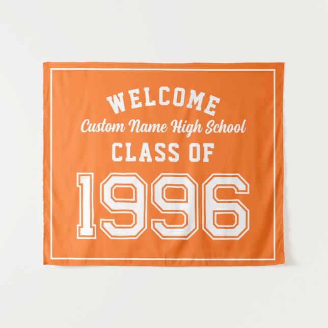 Tapiz Welcome Class of 1996, Orange Reunion Party Decor (Anverso (horizontal))