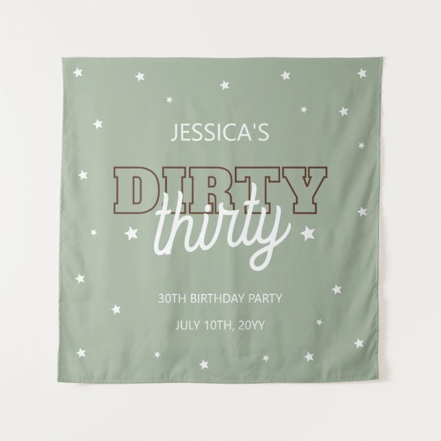 Tapiz Western Green Dirty Thirty 30th Birthday Backdrop (Anverso)