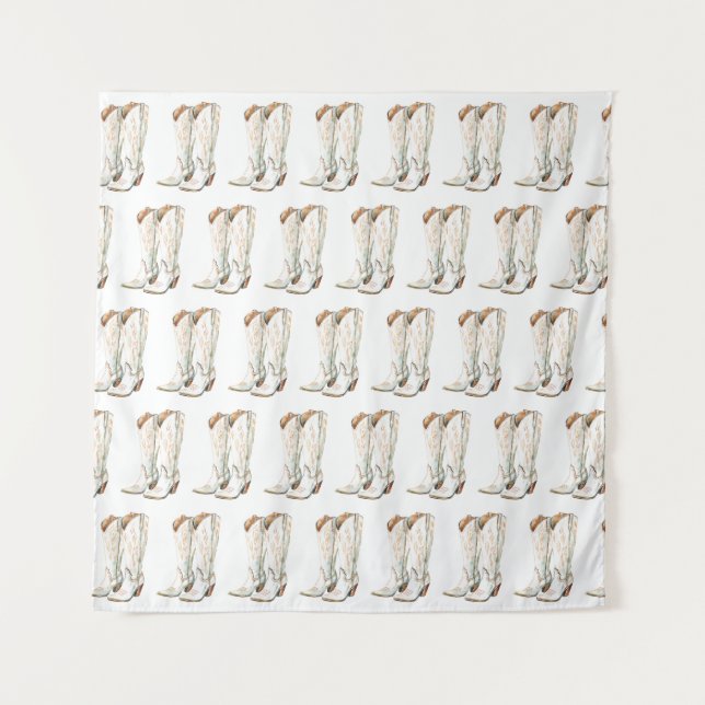 Tapiz Western White Cowgirl Boots Birthday Backdrop (Anverso)
