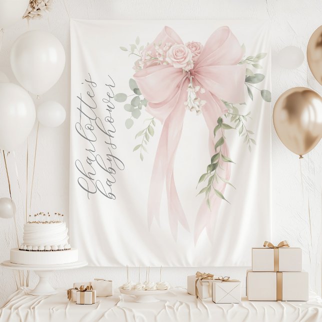 Tapiz Whimsical Coquette Bow Script Baby Shower (Subido por el creador)