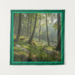 Tapiz Whimsical Goat in Forest Photo Tapestry for Walls