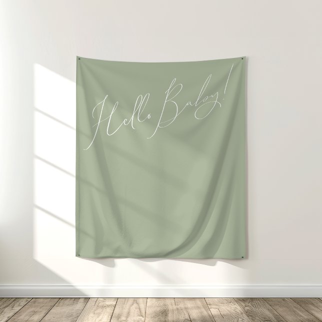 Tapiz Whimsical Sage Green Hello Baby Backups (Subido por el creador)