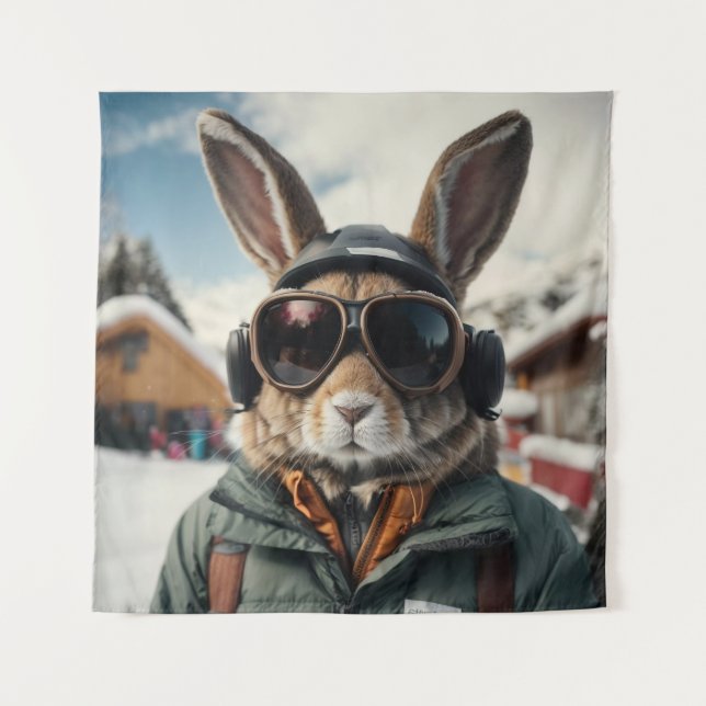 Tapiz Whimsical Snowboarding Bunny (Anverso)