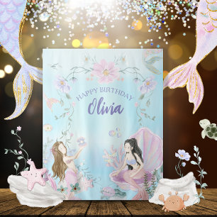 Tapiz Whimsical Watercolor Mermaids Fiesta de cumpleaños