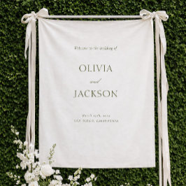 Tapiz White and Green Wedding Welcome Sign Fabric