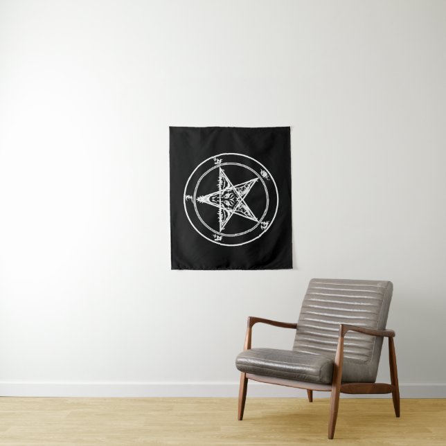 Tapiz White on Black Satanic Altar Tapestry (In situ)