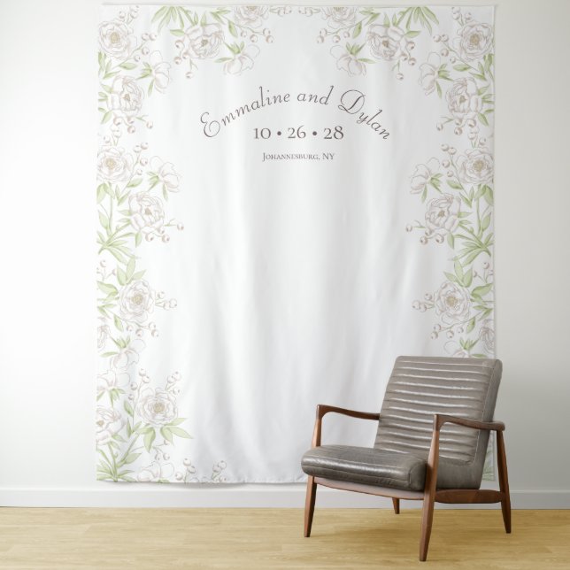 Tapiz White Rose Classic Wedding Photo Backdrop (In situ)