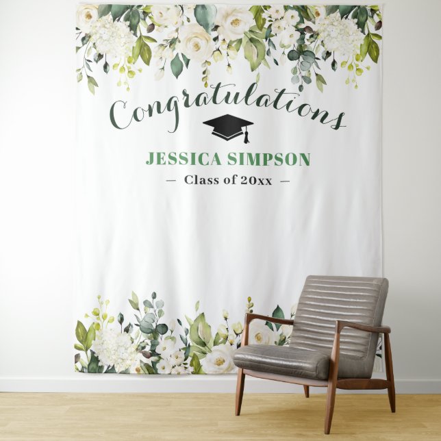 Tapiz White Roses Greenery Floral Photo Grad Backdrop (In situ)