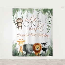 Tapiz Wild And Onederful Jungle 1st Birthday Backdrop