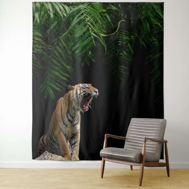Tapiz Wild Jungle Roaring Tiger Tapestry (In situ)