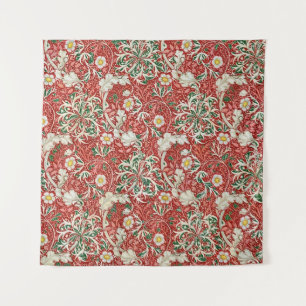 Tapiz William Morris Algas Flor Antigua Rojo Verde