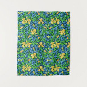 Tapiz William Morris Irises, amarillo y azul cobalto