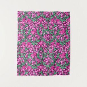 Tapiz William Morris Irises, Fuchsia rosa y vino