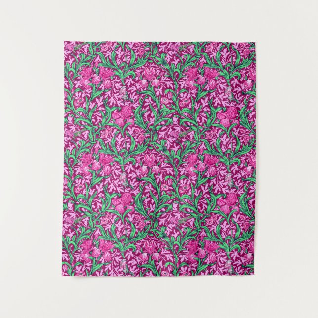 Tapiz William Morris Irises, Fuchsia rosa y vino (Anverso)