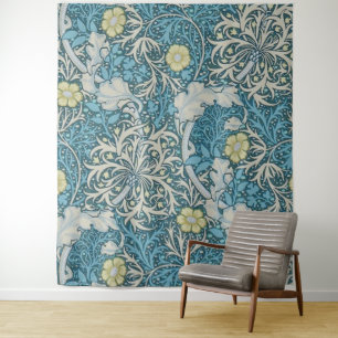 Tapiz William Morris, patrón Art Nouveau, algas, azul,f