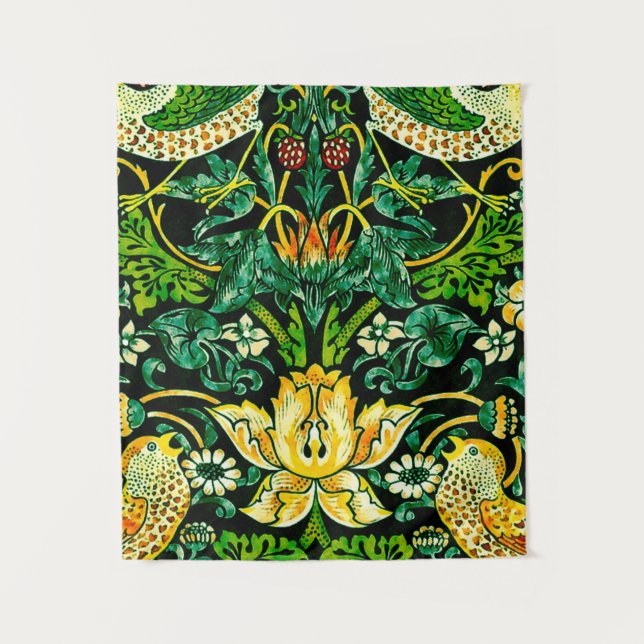 Tapiz William Morris Strawberry Thief Green Y Naranja (Anverso)
