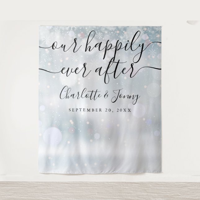 Tapiz Winowflakes Script Boda Photo Booth Prop (Anverso)