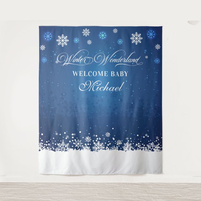 Tapiz Winter Baby Shower Welcome Baby banner backdrop (Anverso)