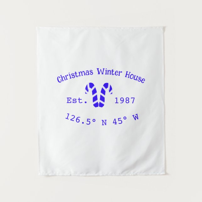Tapiz Winter Christmas house blue candy canes est. Year  (Anverso)