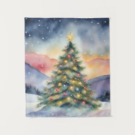 Tapiz Winter Christmas Tree Snowy Sunset Scenery