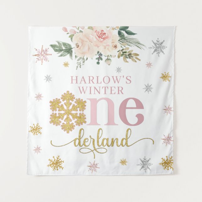 Tapiz Winter Floral Snowflake Onederland Primer cumpleañ (Anverso)