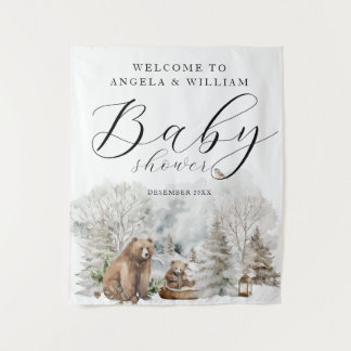 Tapiz Winter Forest Woodland Rustic Baby Shower Welcome