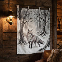 Tapiz Winter Fox Tapestry | Snowy Forest Art 
