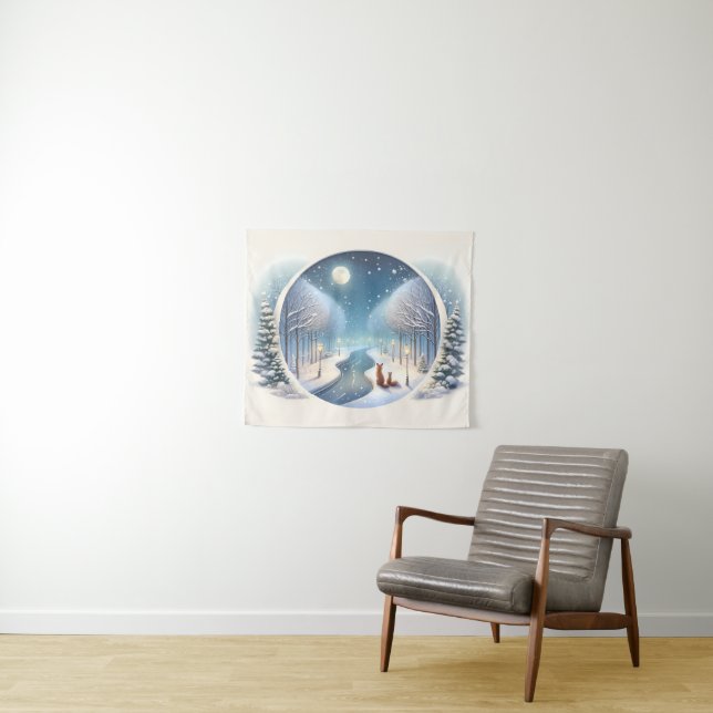Tapiz Winter Foxes by Moonlit Snowy River (In situ (horizontal))