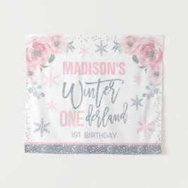 Tapiz Winter ONEderland Pink 1ª decoración de cumpleaños