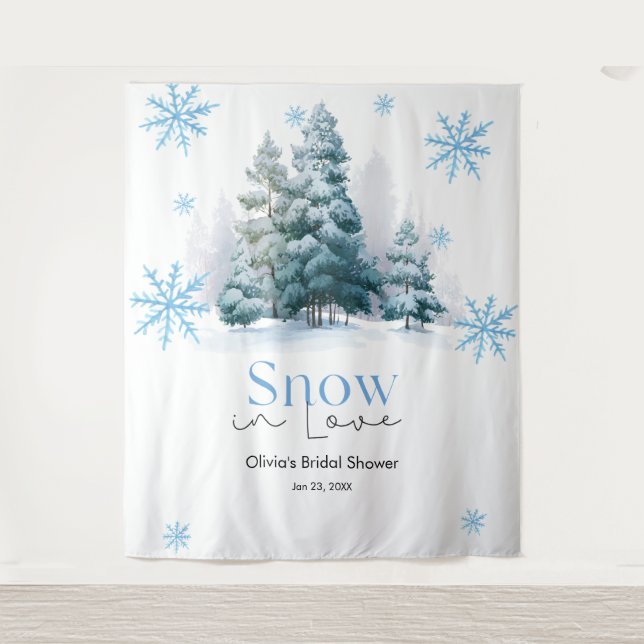 Tapiz Winter Snow in Love Snowflakes Bridal Shower  (Anverso)