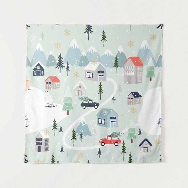 Tapiz Winter Wonderland: Navidades de oso polar (Anverso)