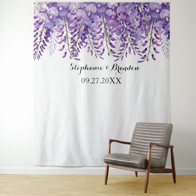 Tapiz Wisteria Morple Floral Boda Booth (In situ)